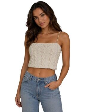 ZARA Cable Knit Cropped Stretch Sleeveless Top In Cream. Size Medium NWT